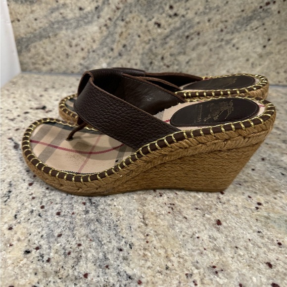 Burberry Espadrilles Heels Womens 37 US 7 Brown Leather Nova Check Designer - Picture 4 of 7